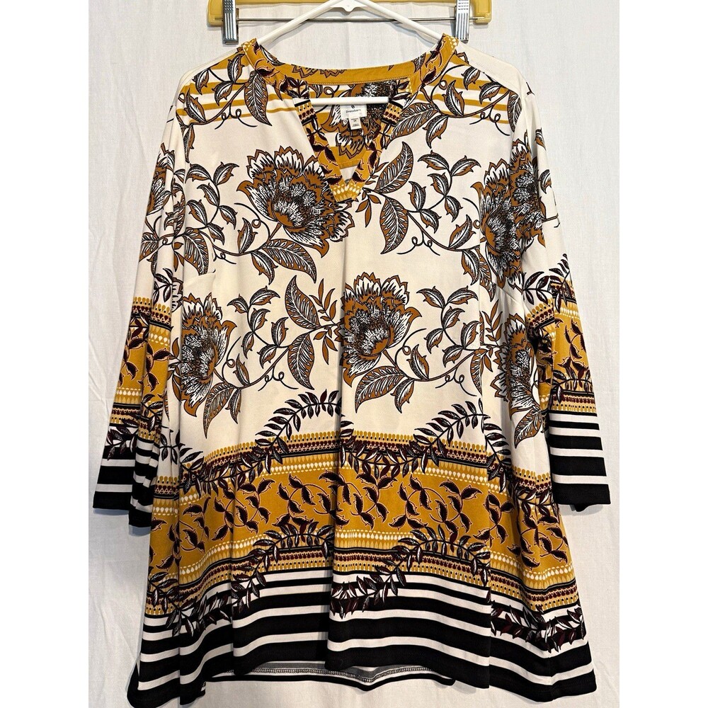Set of 2 Dressbarn Women's 1X Multicolor V-Neck 3/4 Sleeve Pullover Blouse